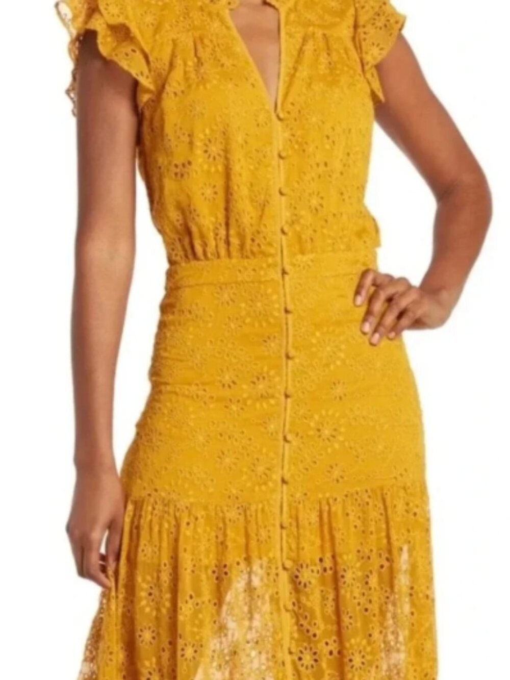 Veronica Beard Satori Eyelet Ruffle Tiered Maxi Dress Saffron Yellow Size 0